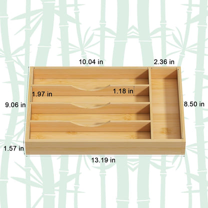 Bamboo Utensil Organizer for Kitchen Drawers, Expandable Utensil Tray and Cutlery Silverware Holder,Wood Drawer Dividers with 7 Adjustable Slots