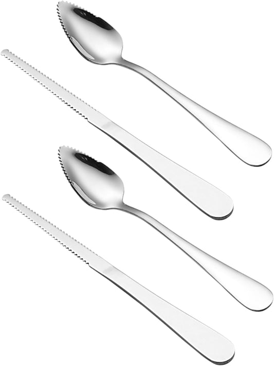 Serrated Fruit Spoon, Grapefruit Knife – Stainless Steel Dessert Spoon with Serrated Edge, Non-Stick Scoop for Papaya, Orange & Ice Cream, 6.54" x 1.18" x 0.39" (Mix 4pcs)