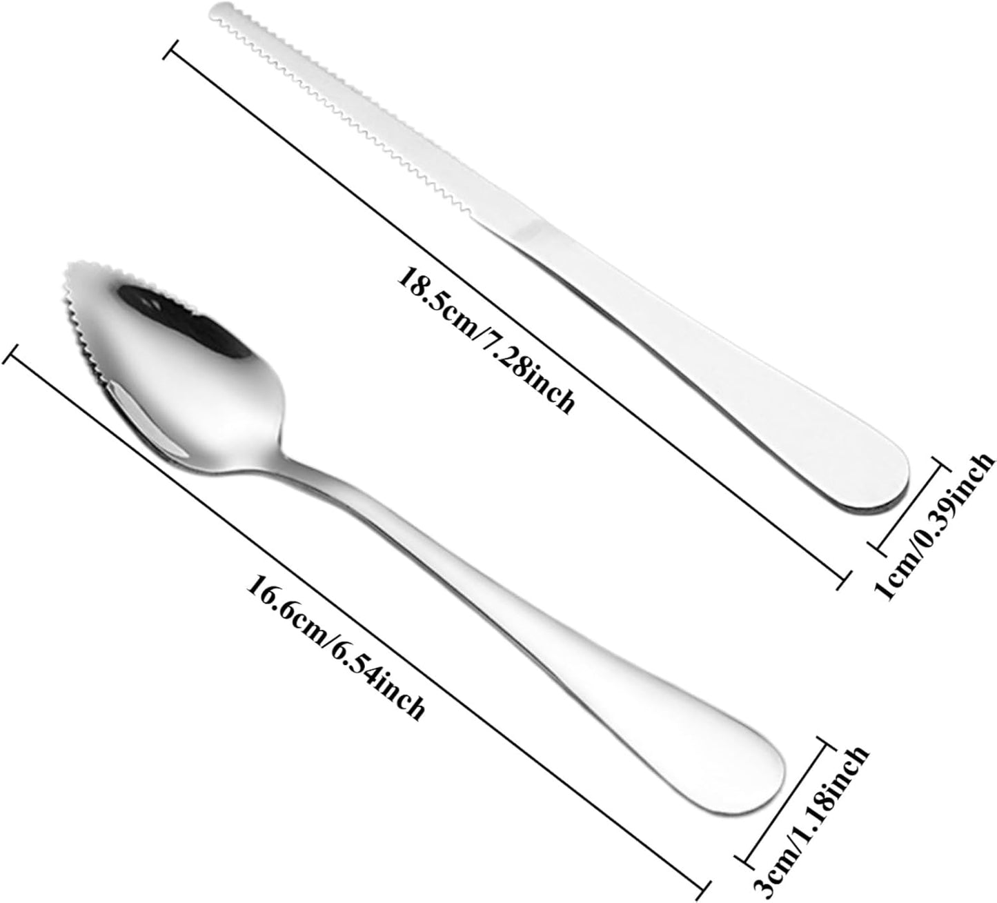 Serrated Fruit Spoon, Grapefruit Knife – Stainless Steel Dessert Spoon with Serrated Edge, Non-Stick Scoop for Papaya, Orange & Ice Cream, 6.54" x 1.18" x 0.39" (Mix 4pcs)