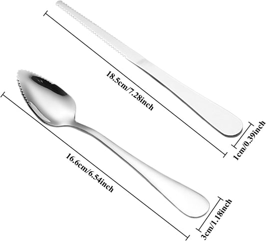 Serrated Fruit Spoon, Grapefruit Knife – Stainless Steel Dessert Spoon with Serrated Edge, Non-Stick Scoop for Papaya, Orange & Ice Cream, 6.54" x 1.18" x 0.39" (Mix 4pcs)