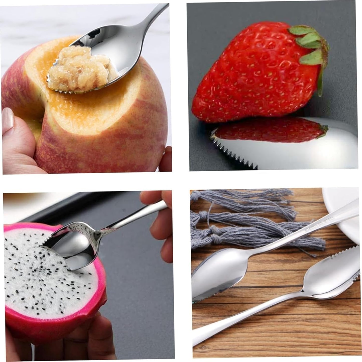 Serrated Fruit Spoon, Grapefruit Knife – Stainless Steel Dessert Spoon with Serrated Edge, Non-Stick Scoop for Papaya, Orange & Ice Cream, 6.54" x 1.18" x 0.39" (Mix 4pcs)