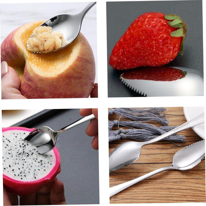 Serrated Fruit Spoon, Grapefruit Knife – Stainless Steel Dessert Spoon with Serrated Edge, Non-Stick Scoop for Papaya, Orange & Ice Cream, 6.54" x 1.18" x 0.39" (Mix 4pcs)