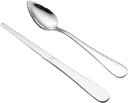 Serrated Fruit Spoon, Grapefruit Knife – Stainless Steel Dessert Spoon with Serrated Edge, Non-Stick Scoop for Papaya, Orange & Ice Cream, 6.54" x 1.18" x 0.39" (Mix 4pcs)