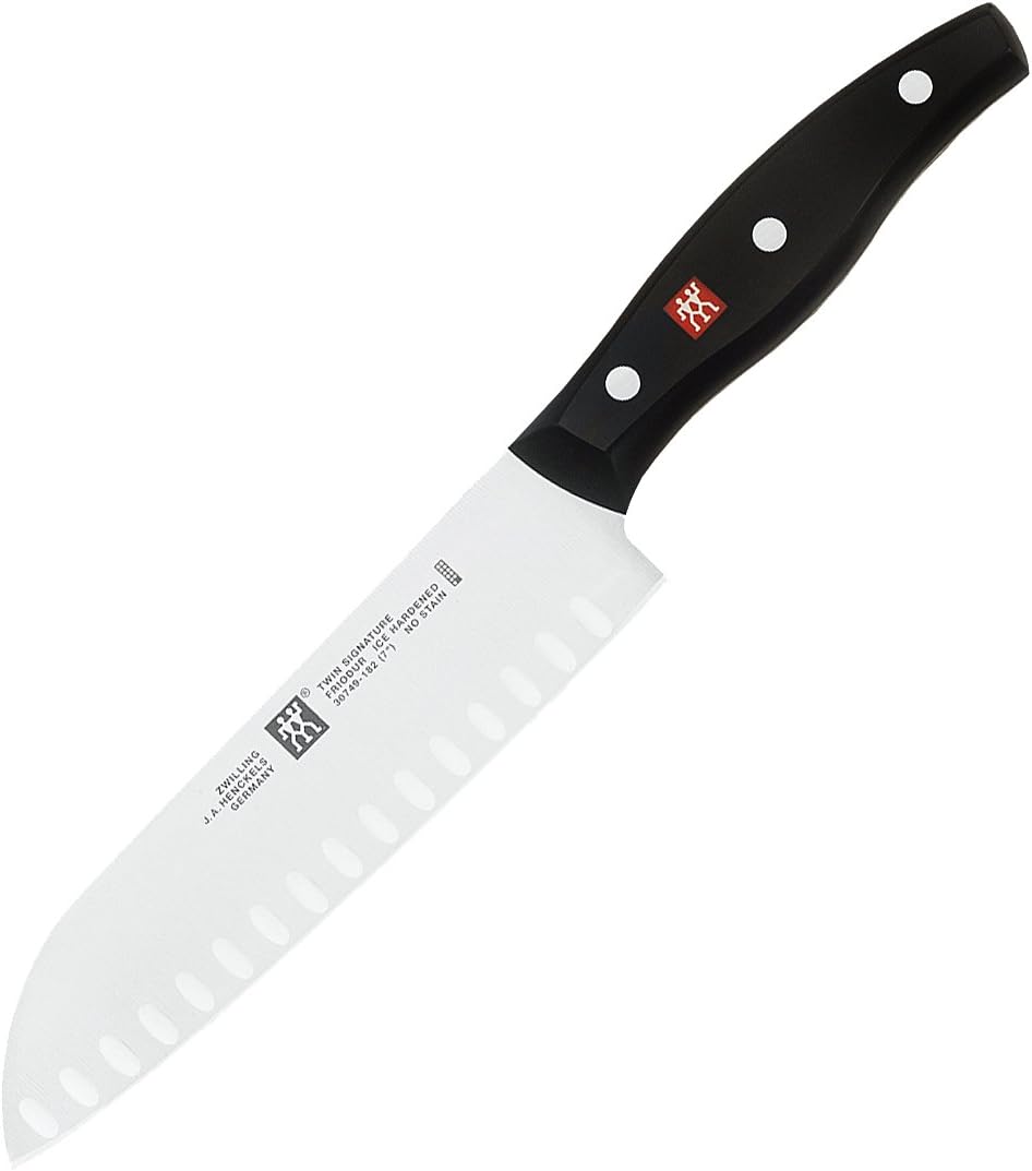 Twin Signature 7-inch Razor-Sharp German Hollow Edge Santoku Knife, Made in Company-Owned German Factory with Special Formula Steel perfected for almost 300 Years, Dishwasher Safe