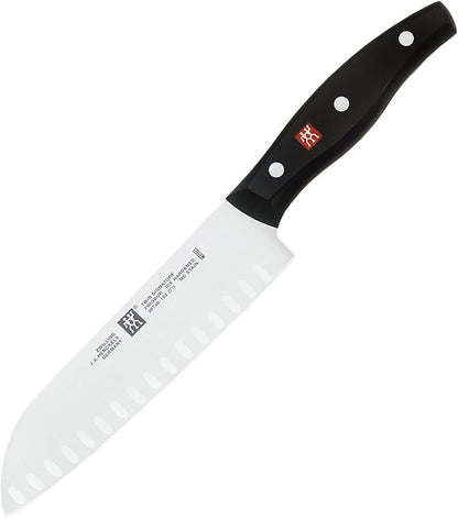 Twin Signature 7-inch Razor-Sharp German Hollow Edge Santoku Knife, Made in Company-Owned German Factory with Special Formula Steel perfected for almost 300 Years, Dishwasher Safe