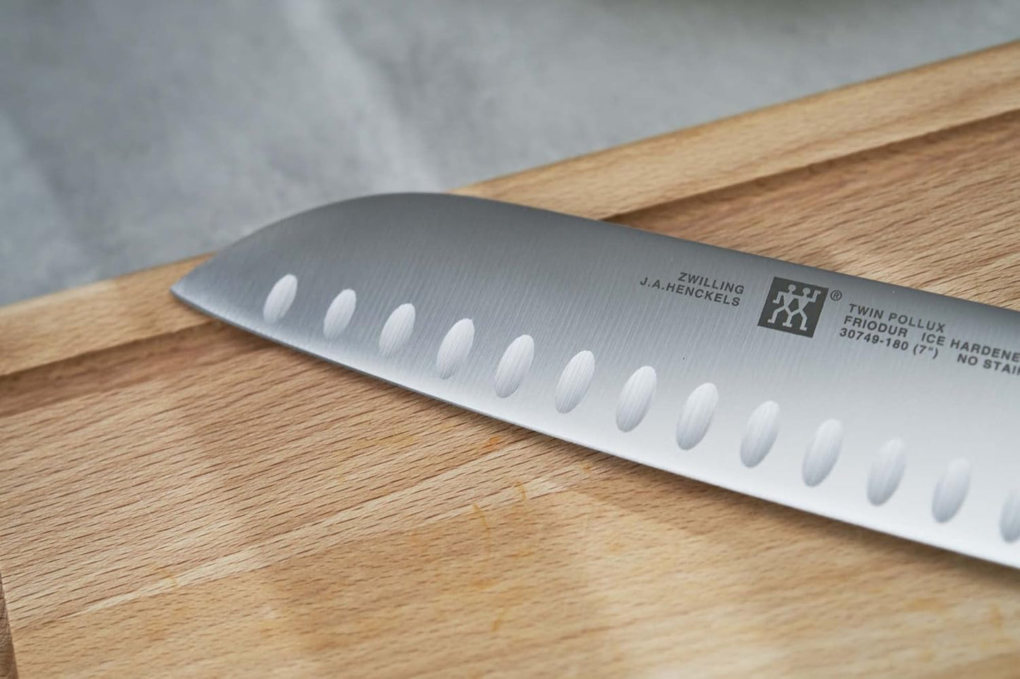 Twin Signature 7-inch Razor-Sharp German Hollow Edge Santoku Knife, Made in Company-Owned German Factory with Special Formula Steel perfected for almost 300 Years, Dishwasher Safe