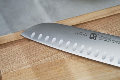 Twin Signature 7-inch Razor-Sharp German Hollow Edge Santoku Knife, Made in Company-Owned German Factory with Special Formula Steel perfected for almost 300 Years, Dishwasher Safe