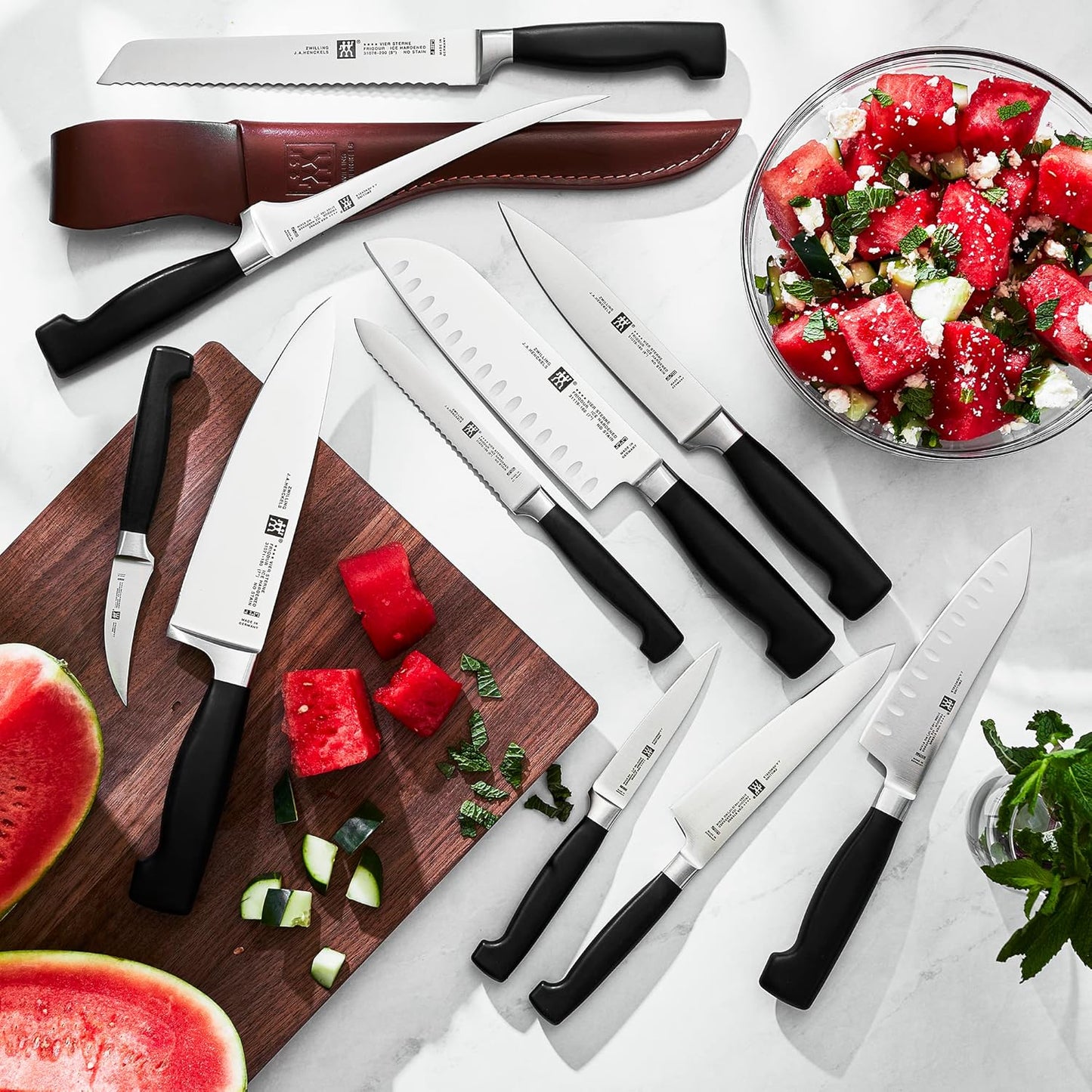 Twin Signature 7-inch Razor-Sharp German Hollow Edge Santoku Knife, Made in Company-Owned German Factory with Special Formula Steel perfected for almost 300 Years, Dishwasher Safe