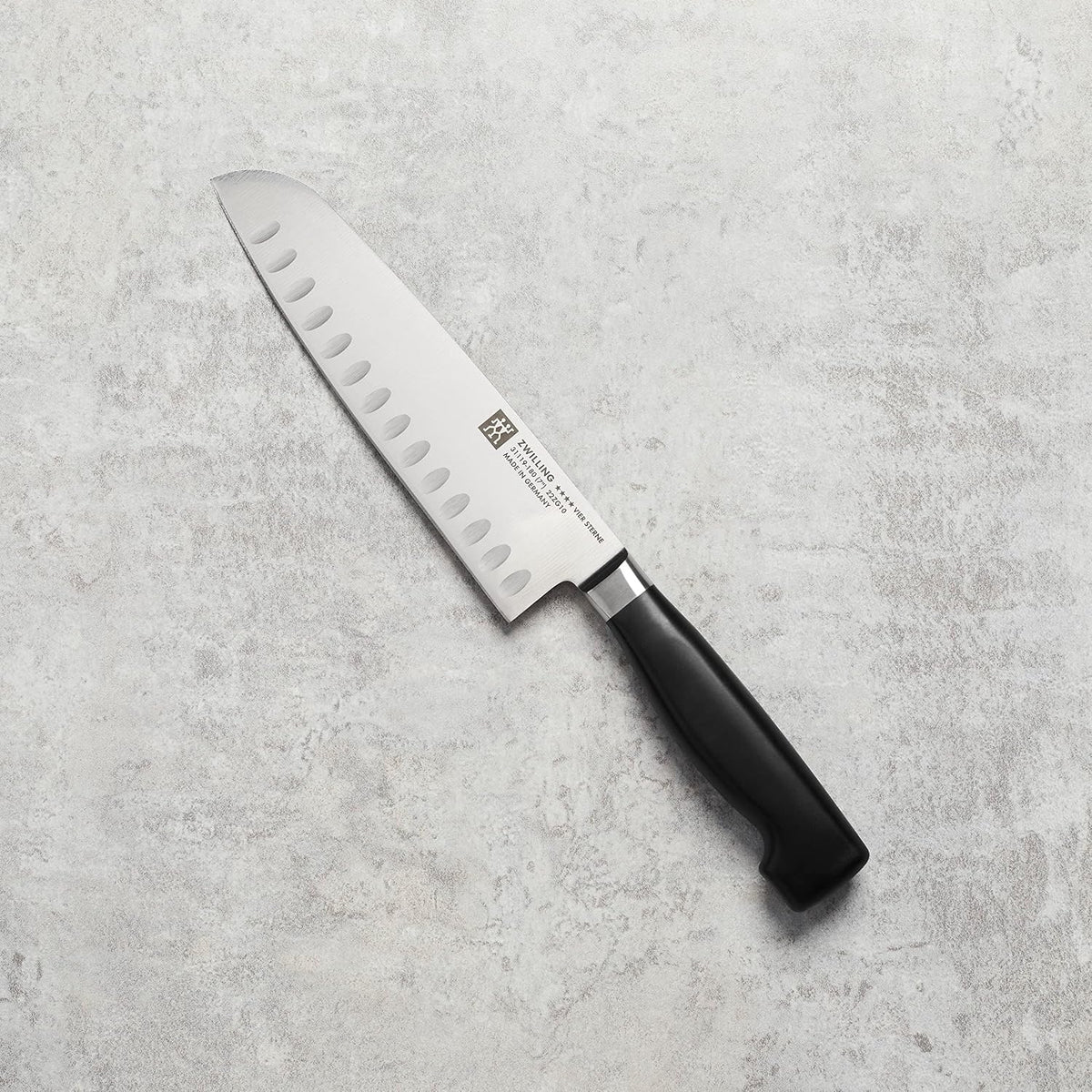 Twin Signature 7-inch Razor-Sharp German Hollow Edge Santoku Knife, Made in Company-Owned German Factory with Special Formula Steel perfected for almost 300 Years, Dishwasher Safe
