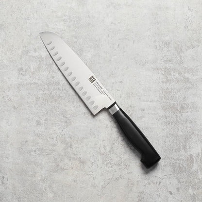 Twin Signature 7-inch Razor-Sharp German Hollow Edge Santoku Knife, Made in Company-Owned German Factory with Special Formula Steel perfected for almost 300 Years, Dishwasher Safe