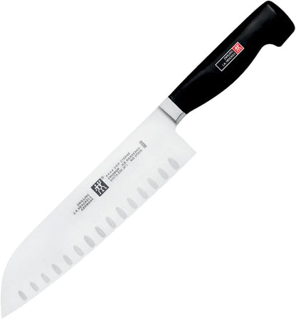 Twin Signature 7-inch Razor-Sharp German Hollow Edge Santoku Knife, Made in Company-Owned German Factory with Special Formula Steel perfected for almost 300 Years, Dishwasher Safe