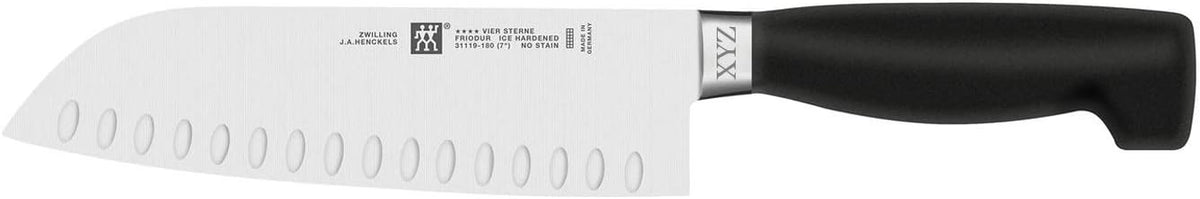 Twin Signature 7-inch Razor-Sharp German Hollow Edge Santoku Knife, Made in Company-Owned German Factory with Special Formula Steel perfected for almost 300 Years, Dishwasher Safe