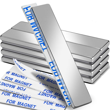 Strong Magnets, 8 Pack Neodymium Magnetic Strips Adhensive Backing | Industrial Rare Earth Flat Magnet Bar Heave Duty for Fridge, Whiteboard, Classroom, Science and Craft 2.36 x 0.39 x 0.12 Inch