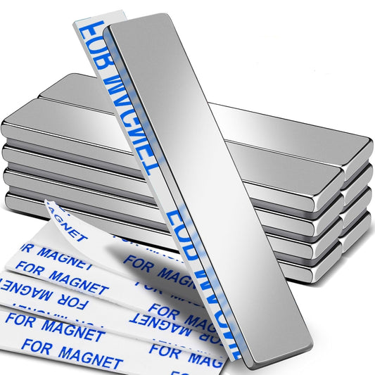 Strong Magnets, 8 Pack Neodymium Magnetic Strips Adhensive Backing | Industrial Rare Earth Flat Magnet Bar Heave Duty for Fridge, Whiteboard, Classroom, Science and Craft 2.36 x 0.39 x 0.12 Inch
