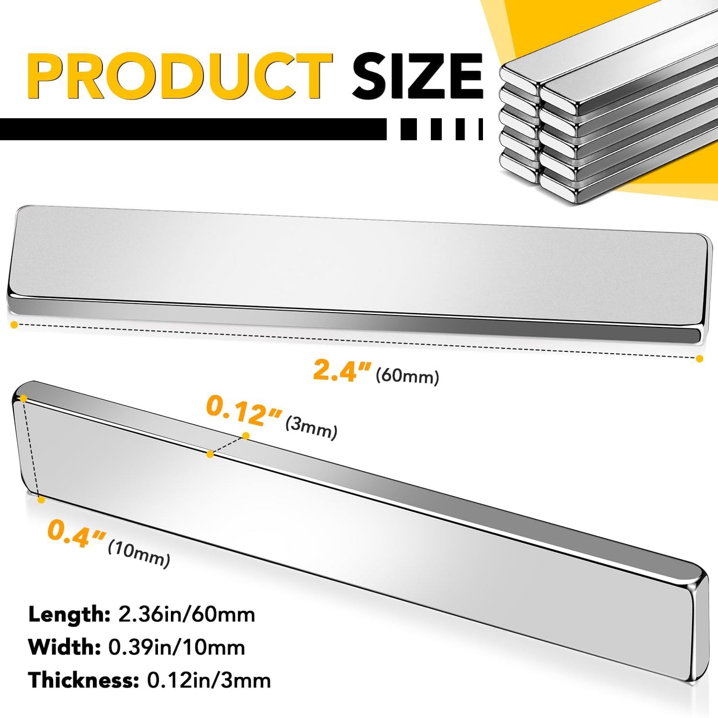 Strong Magnets, 8 Pack Neodymium Magnetic Strips Adhensive Backing | Industrial Rare Earth Flat Magnet Bar Heave Duty for Fridge, Whiteboard, Classroom, Science and Craft 2.36 x 0.39 x 0.12 Inch