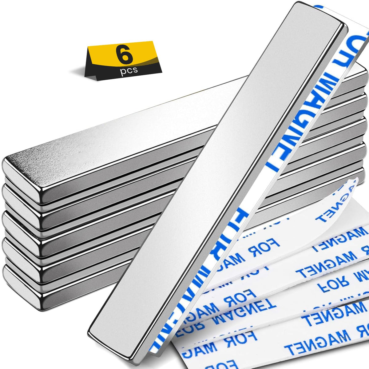 Strong Magnets, 8 Pack Neodymium Magnetic Strips Adhensive Backing | Industrial Rare Earth Flat Magnet Bar Heave Duty for Fridge, Whiteboard, Classroom, Science and Craft 2.36 x 0.39 x 0.12 Inch
