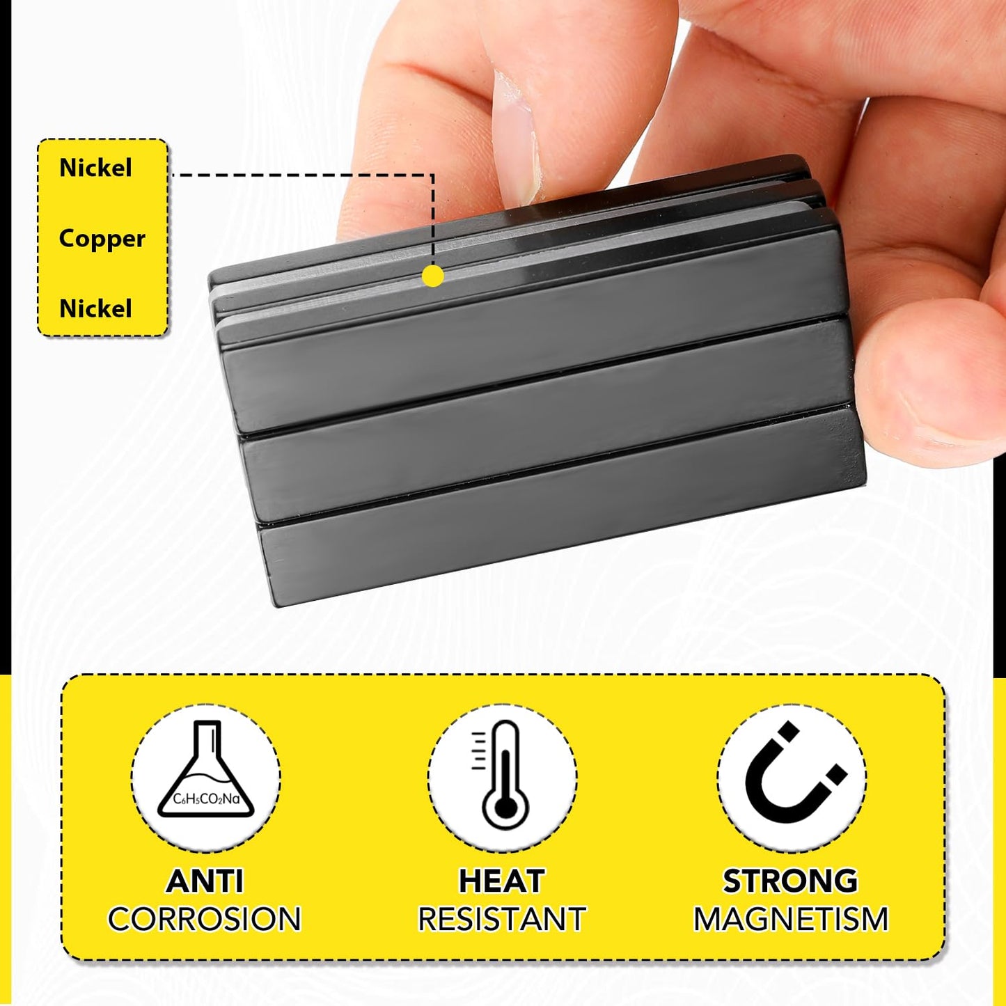 Strong Magnets, 8 Pack Neodymium Magnetic Strips Adhensive Backing | Industrial Rare Earth Flat Magnet Bar Heave Duty for Fridge, Whiteboard, Classroom, Science and Craft 2.36 x 0.39 x 0.12 Inch