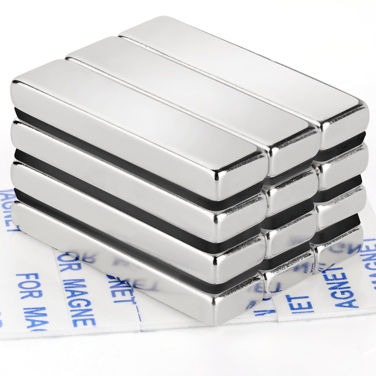Strong Magnets, 8 Pack Neodymium Magnetic Strips Adhensive Backing | Industrial Rare Earth Flat Magnet Bar Heave Duty for Fridge, Whiteboard, Classroom, Science and Craft 2.36 x 0.39 x 0.12 Inch