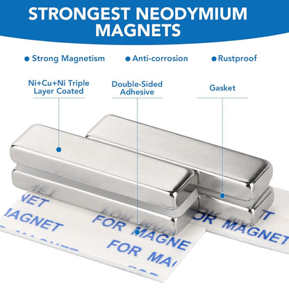 Strong Magnets, 8 Pack Neodymium Magnetic Strips Adhensive Backing | Industrial Rare Earth Flat Magnet Bar Heave Duty for Fridge, Whiteboard, Classroom, Science and Craft 2.36 x 0.39 x 0.12 Inch