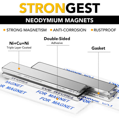 Strong Magnets, 8 Pack Neodymium Magnetic Strips Adhensive Backing | Industrial Rare Earth Flat Magnet Bar Heave Duty for Fridge, Whiteboard, Classroom, Science and Craft 2.36 x 0.39 x 0.12 Inch