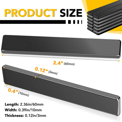 Strong Magnets, 8 Pack Neodymium Magnetic Strips Adhensive Backing | Industrial Rare Earth Flat Magnet Bar Heave Duty for Fridge, Whiteboard, Classroom, Science and Craft 2.36 x 0.39 x 0.12 Inch