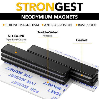 Strong Magnets, 8 Pack Neodymium Magnetic Strips Adhensive Backing | Industrial Rare Earth Flat Magnet Bar Heave Duty for Fridge, Whiteboard, Classroom, Science and Craft 2.36 x 0.39 x 0.12 Inch