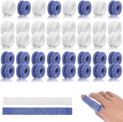 Finger Cots, 60 Pcs Finger Bandage Roll for Fingers Tips Cut Resistant Fingers Protectors Tubular Bandages for Wounds Elastic Thumb Covers for Gardening Sculpture Kitchen (M, Blue & White)