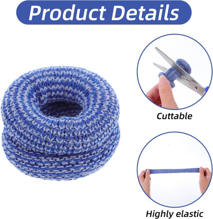 Finger Cots, 60 Pcs Finger Bandage Roll for Fingers Tips Cut Resistant Fingers Protectors Tubular Bandages for Wounds Elastic Thumb Covers for Gardening Sculpture Kitchen (M, Blue & White)