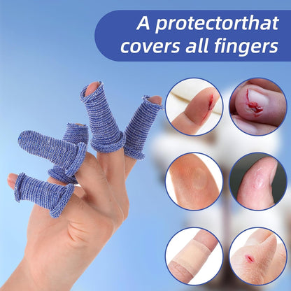 Finger Cots, 60 Pcs Finger Bandage Roll for Fingers Tips Cut Resistant Fingers Protectors Tubular Bandages for Wounds Elastic Thumb Covers for Gardening Sculpture Kitchen (M, Blue & White)