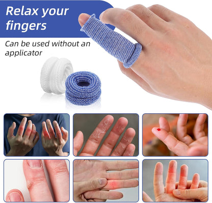 Finger Cots, 60 Pcs Finger Bandage Roll for Fingers Tips Cut Resistant Fingers Protectors Tubular Bandages for Wounds Elastic Thumb Covers for Gardening Sculpture Kitchen (M, Blue & White)