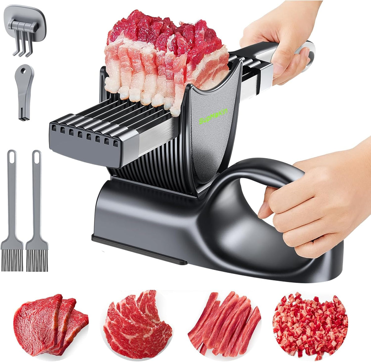 SupMaKin Fresh Meat Slicer with SteadyGrip, Adjustable 2/4 mm, 17 IN 1