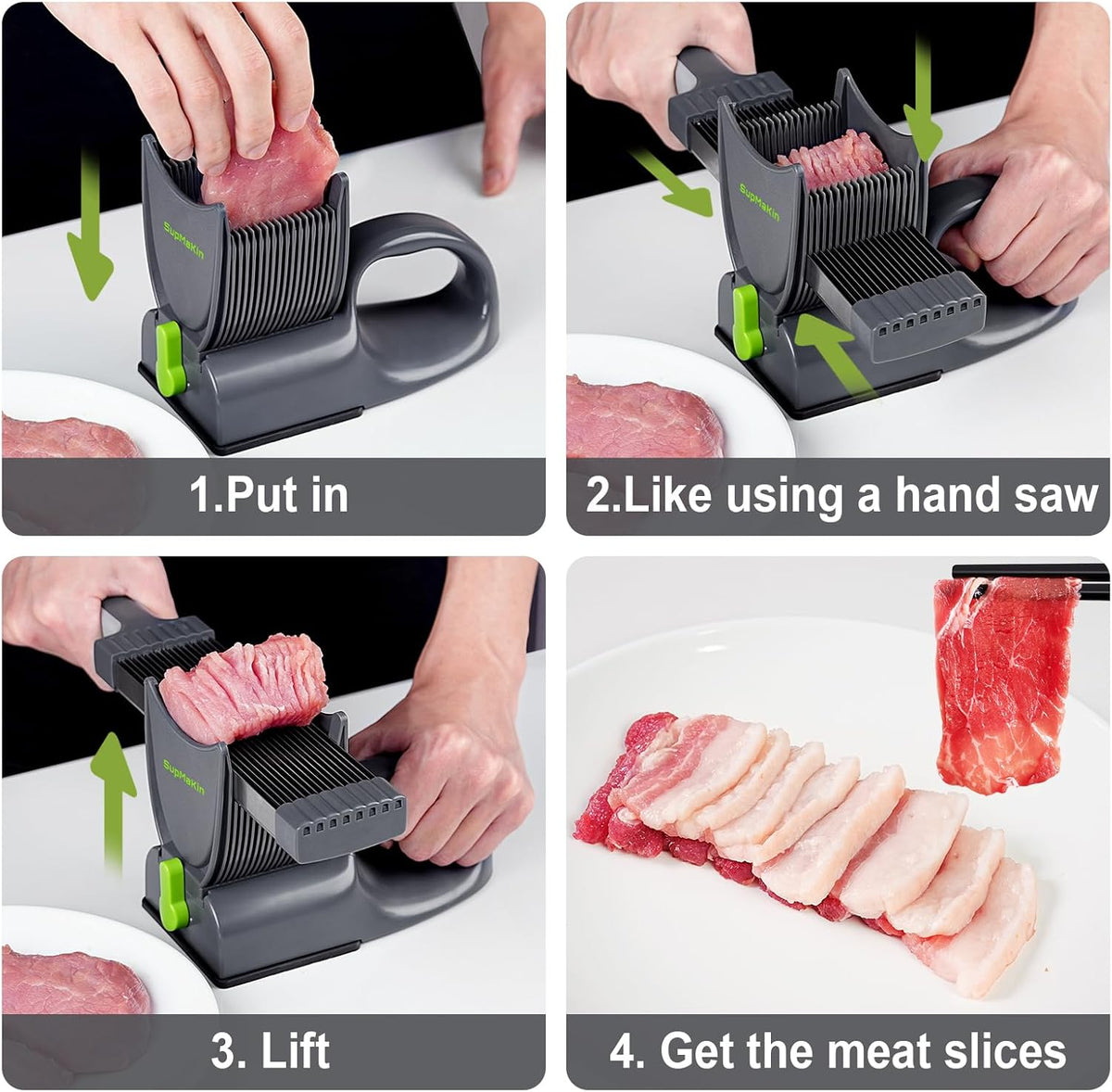 SupMaKin Fresh Meat Slicer with SteadyGrip, Adjustable 2/4 mm, 17 IN 1