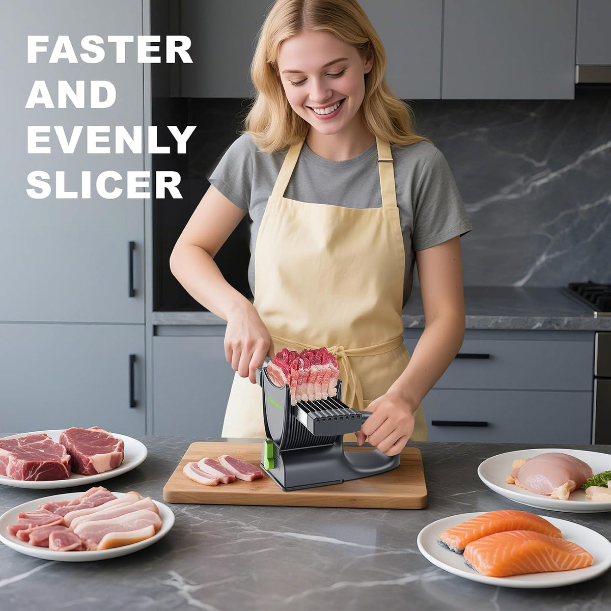 SupMaKin Fresh Meat Slicer with SteadyGrip, Adjustable 2/4 mm, 17 IN 1