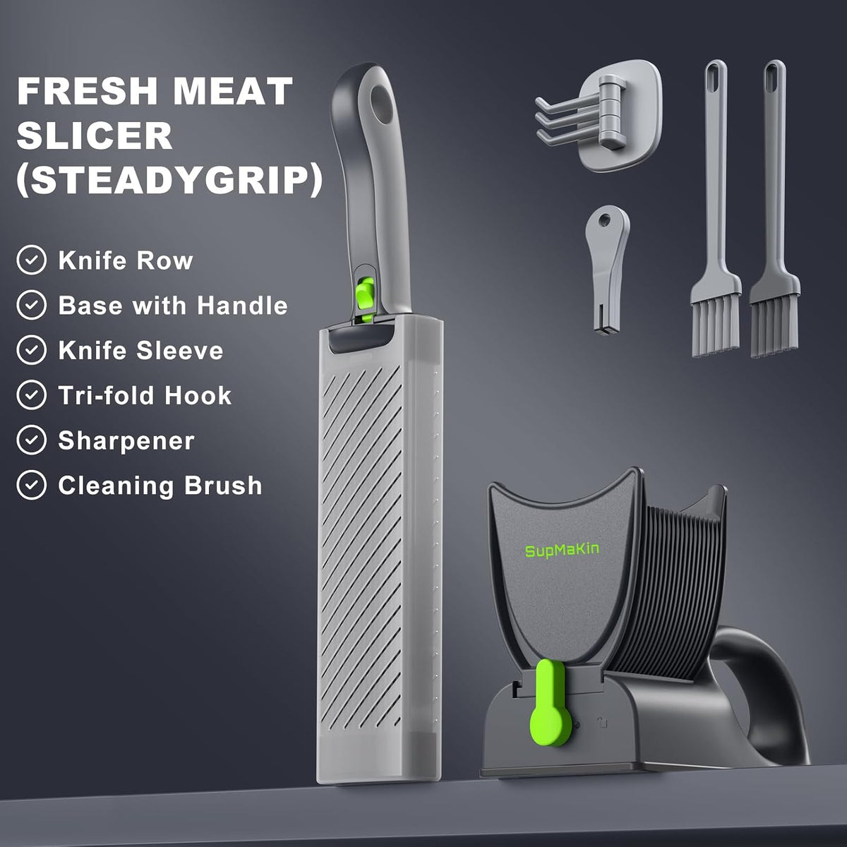 SupMaKin Fresh Meat Slicer with SteadyGrip, Adjustable 2/4 mm, 17 IN 1