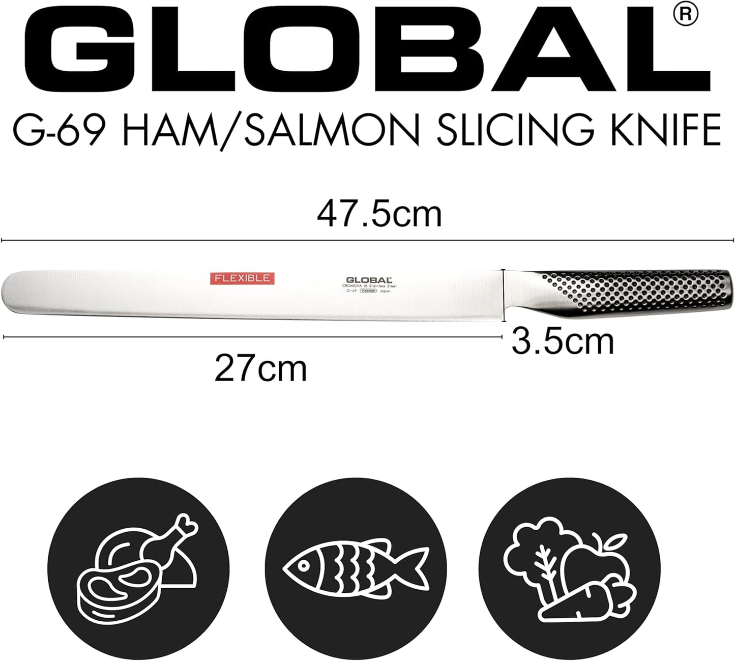 Global G-69-10 1/2" Ham/Salmon Flexible Slicer - Custom Engraved, Personalized