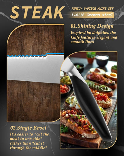 Serrated Steak Knives Set of 6, German 1.4116 Steel
