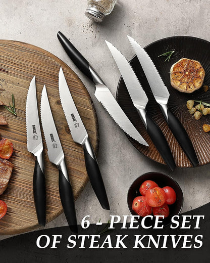 Serrated Steak Knives Set of 6, German 1.4116 Steel