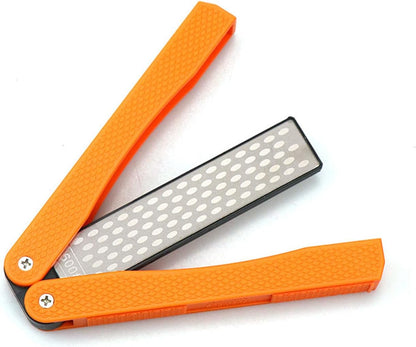 Double Sided Diamond Knife sharpener, Pocket Sharpening Stone, 400/600 Grit Foldable Knife Sharpener Gritstone Whetstone with Non-slip Handheld (Orange)
