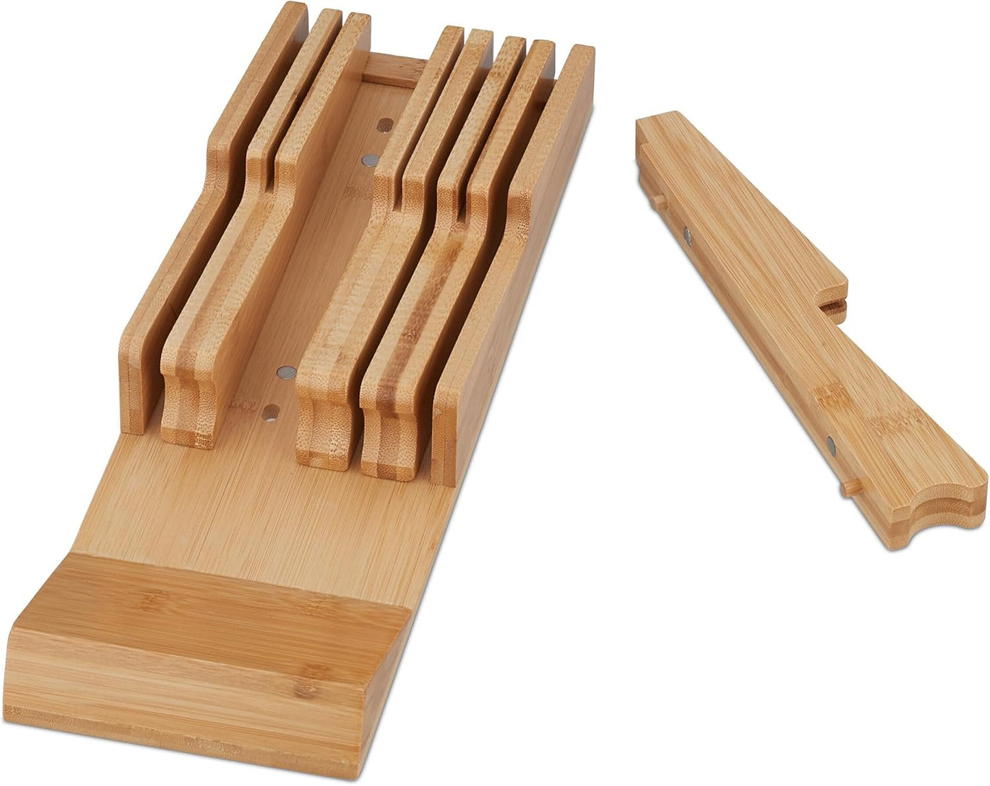 Knife Holder Drawer for 9 Knives and Sharpening Steel, Bamboo Knife Block Lying Down H x W x D: 5.5 x 13 x 40 cm, Natural