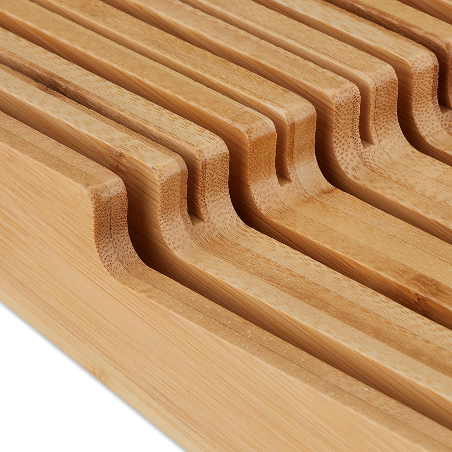 Knife Holder Drawer for 9 Knives and Sharpening Steel, Bamboo Knife Block Lying Down H x W x D: 5.5 x 13 x 40 cm, Natural