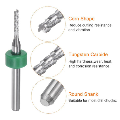 10pcs End Mill Bits 0.8mm Solid Carbide CNC Router Bits Engraving Cutter Tools for PCB Circuit Board Milling Machine Wood Carving, 1/8" Straight Shank