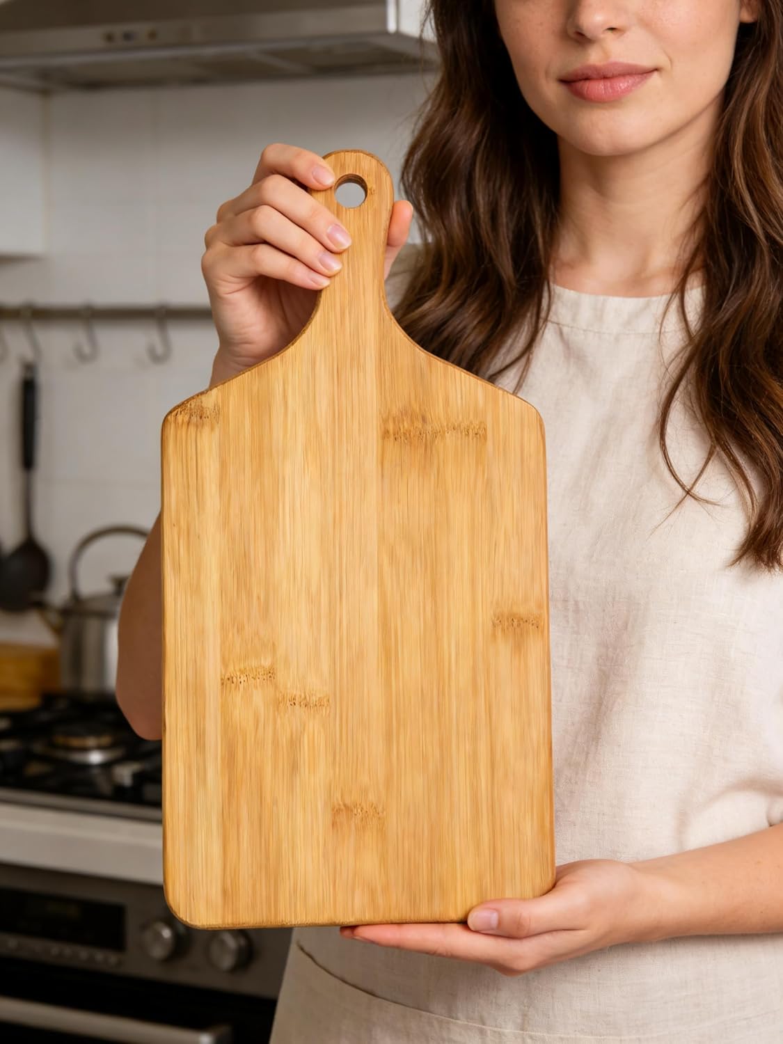 Small Bamboo Cutting Board with Handle, 13x6.5Inch Charcuterie Serving Tray | Premium Natural Wood Serving Board. Perfect for cutting, serving cheese charcuterie. Eco-friendly. Kitchen Décor. Ideal Gift