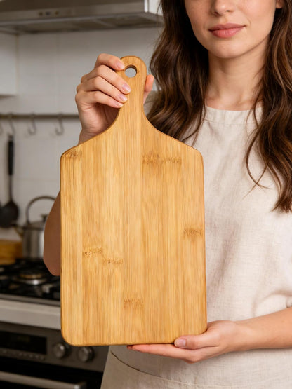 Small Bamboo Cutting Board with Handle, 13x6.5Inch Charcuterie Serving Tray | Premium Natural Wood Serving Board. Perfect for cutting, serving cheese charcuterie. Eco-friendly. Kitchen Décor. Ideal Gift