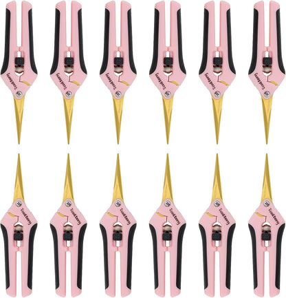 1 Pack Pruning Shears with Curved Blades, Garden Trimming Scissors, Gardening Hand Pruning Snips Titanium Coated Precision Bonsai Pruning Shears, Efficient Flower Cutters (Pink)
