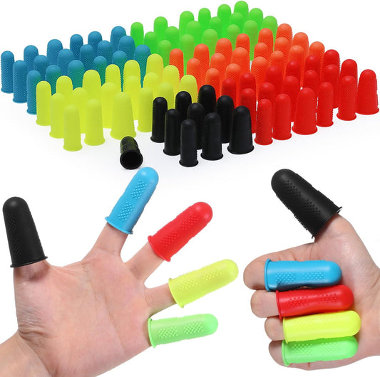 100 Pieces 3 Sizes Finger Protectors Bulk, Silicone Hot Glue Gun Finger Caps Bulk Rubber Fingers Thimble Protectors Guard Tips Caps Pads Cover for Hot Glue Gun, 6 Colors