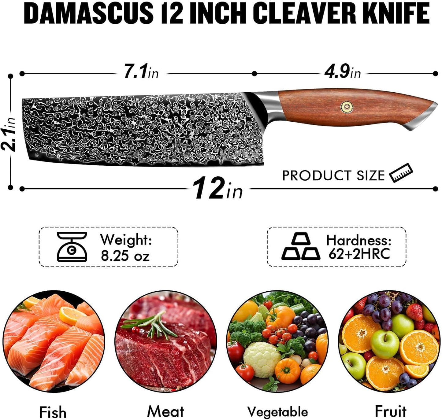 Damascus Nakiri Knife with VG10 Core and 67-Layer Blade | Weight-Balanced Japanese Knife, Mosaic Pin Detail, Ergonomic Walnut Handle, Full Tang Construction, Gift Box Included