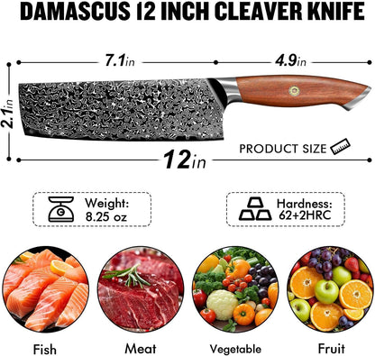 Damascus Nakiri Knife with VG10 Core and 67-Layer Blade | Weight-Balanced Japanese Knife, Mosaic Pin Detail, Ergonomic Walnut Handle, Full Tang Construction, Gift Box Included