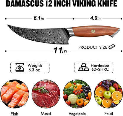 Damascus Nakiri Knife with VG10 Core and 67-Layer Blade | Weight-Balanced Japanese Knife, Mosaic Pin Detail, Ergonomic Walnut Handle, Full Tang Construction, Gift Box Included