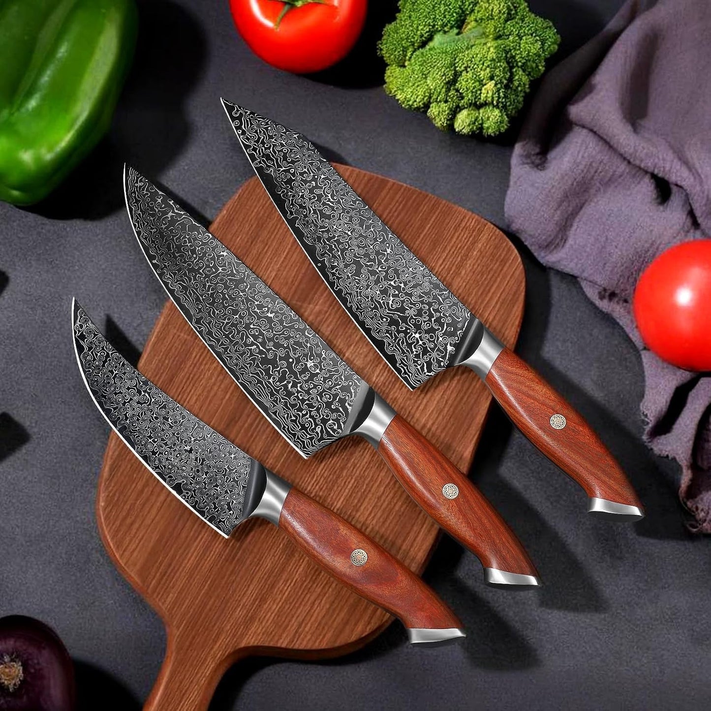Damascus Nakiri Knife with VG10 Core and 67-Layer Blade | Weight-Balanced Japanese Knife, Mosaic Pin Detail, Ergonomic Walnut Handle, Full Tang Construction, Gift Box Included