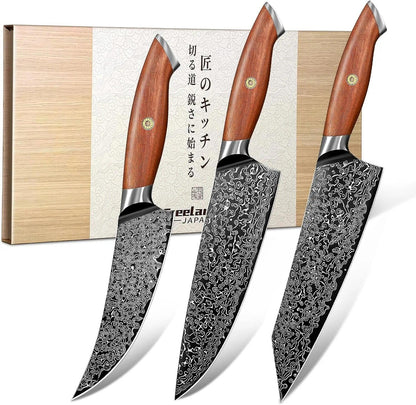 Damascus Nakiri Knife with VG10 Core and 67-Layer Blade | Weight-Balanced Japanese Knife, Mosaic Pin Detail, Ergonomic Walnut Handle, Full Tang Construction, Gift Box Included